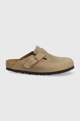 Birkenstock papuci din piele Boston femei, culoarea maro