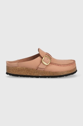 Birkenstock papuci din piele BUCKLEY femei, culoarea roz, 1024089