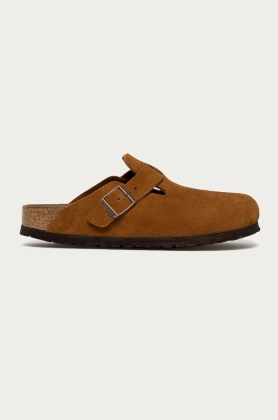 Birkenstock Papuci din piele femei, culoarea maro