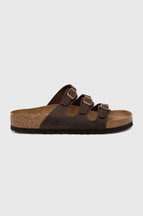 Birkenstock papuci din piele FLORIDA femei, culoarea maro, 53901