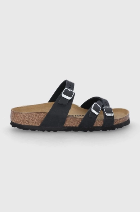 Birkenstock papuci din piele Franca femei, culoarea negru