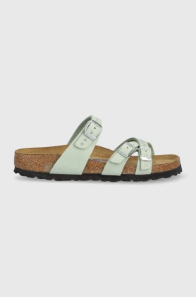 Birkenstock papuci din piele Franca Injected Rivets SFB femei, culoarea verde, 1024267