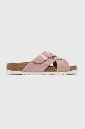 Birkenstock papuci din piele LUGANO SFB femei, culoarea roz, 1023880