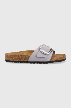 Birkenstock papuci din piele Madrid Big Buckle femei, culoarea violet, 1024001