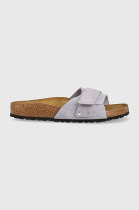 Birkenstock papuci din piele Oita femei, culoarea violet, 1025334