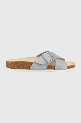 Birkenstock papuci din piele Siena femei, culoarea argintiu, 1024212