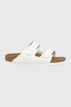 Birkenstock slapi de piele Arizona femei, culoarea alb, 1025061