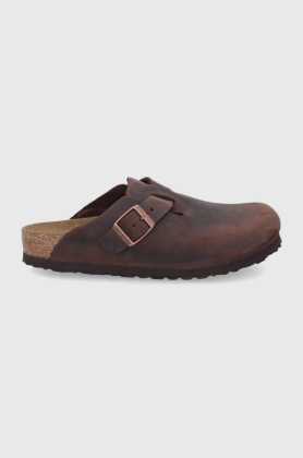 Birkenstock slapi de piele Boston femei, culoarea maro