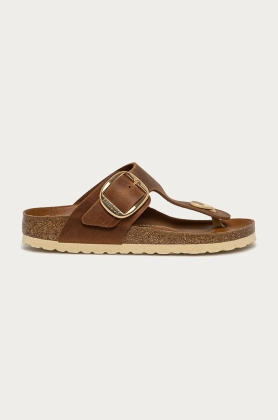 Birkenstock Slapi de piele femei, culoarea maro, cu toc plat