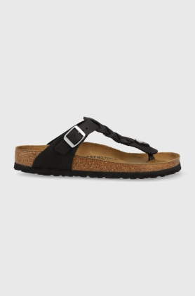 Birkenstock slapi de piele femei, culoarea negru, cu toc plat