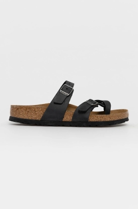 Birkenstock Slapi de piele femei, culoarea negru, cu toc plat