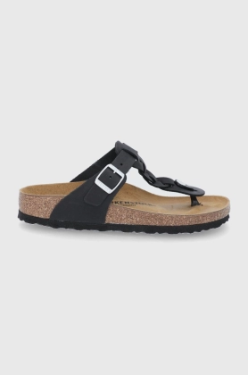 Birkenstock Slapi de piele Gizeh Braided femei, culoarea negru, cu toc plat