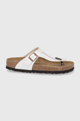 Birkenstock slapi de piele Gizeh femei, culoarea bej, cu toc plat