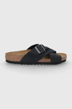 Birkenstock slapi de piele Lugano femei, culoarea negru