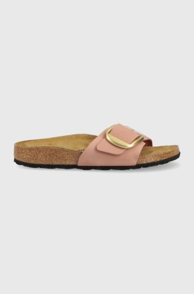 Birkenstock slapi de piele MADRID BIG BUCKLE femei, culoarea roz, 1024039