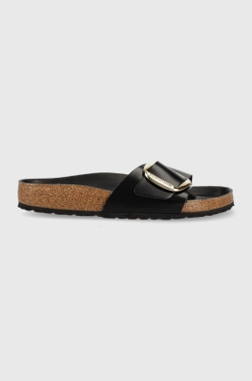 Birkenstock slapi de piele Madrid femei, culoarea negru, 1022541