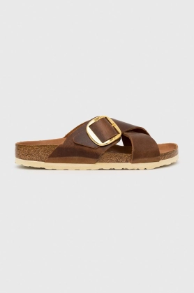 Birkenstock slapi de piele Siena Big Buckle femei, culoarea maro, 1020165