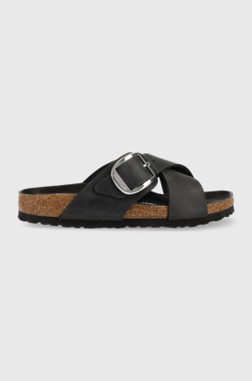 Birkenstock slapi de piele Siena Big Buckle femei, culoarea negru, 1020156