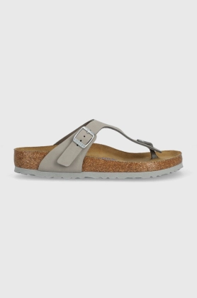 Birkenstock slapi din piele intoarsa femei, culoarea gri, cu toc plat