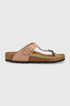 Birkenstock slapi din piele intoarsa femei, culoarea roz, cu toc plat