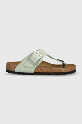 Birkenstock slapi din piele intoarsa femei, culoarea verde, cu toc plat