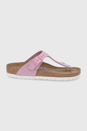 Birkenstock Slapi din piele intoarsa Gizeh femei, culoarea violet, cu toc plat