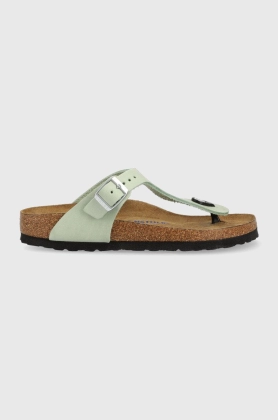 Birkenstock slapi din piele intoarsa Gizeh SFB femei, culoarea verde, cu toc plat, 1024062