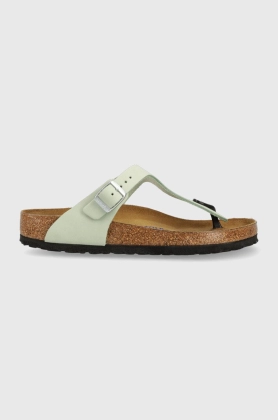 Birkenstock slapi din piele intoarsa Gizeh SFB femei, culoarea verde, cu toc plat