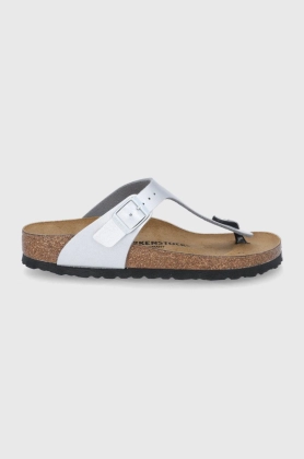 Birkenstock Slapi Gizeh femei, culoarea argintiu, cu toc plat