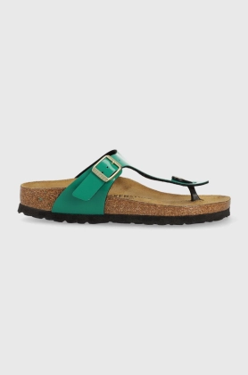 Birkenstock slapi Gizeh femei, culoarea verde, cu toc plat, 1025457