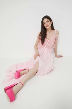 Blugirl Blumarine rochie din amestec de matase culoarea roz, maxi, evazati