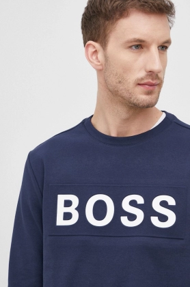 Boss bluza Boss Athleisure barbati, culoarea albastru marin, cu imprimeu