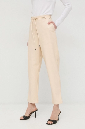 BOSS pantaloni femei, culoarea bej, drept, high waist