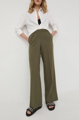 BOSS pantaloni femei, culoarea verde, lat, high waist