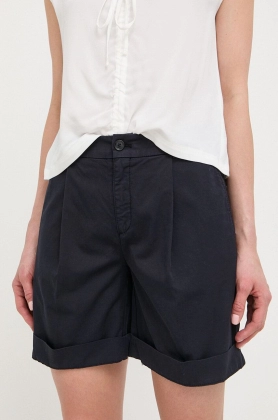 BOSS pantaloni scurti femei, culoarea albastru marin, neted, high waist