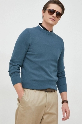 BOSS pulover de bumbac barbati, culoarea turcoaz, light