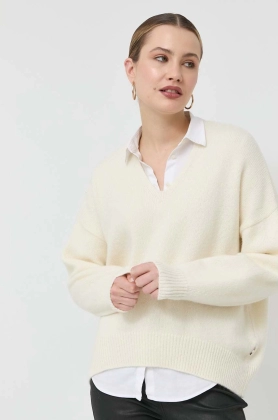 BOSS pulover de lana femei, culoarea alb, calduros