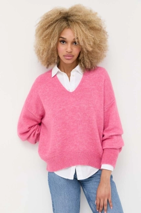 BOSS pulover de lana femei, culoarea roz, calduros