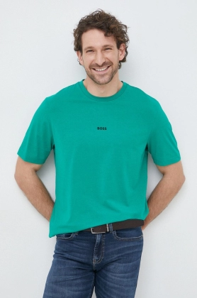 BOSS tricou BOSS CASUAL barbati, culoarea verde, neted