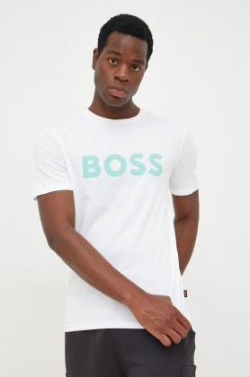 BOSS tricou din bumbac Boss Casual culoarea alb, cu imprimeu