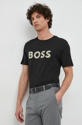 BOSS tricou din bumbac Boss Casual culoarea negru, cu imprimeu