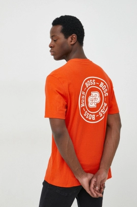 BOSS tricou din bumbac BOSS ORANGE culoarea portocaliu, cu imprimeu