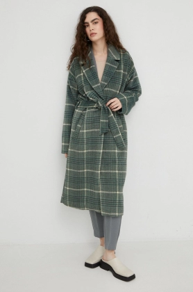 Bruuns Bazaar palton femei, culoarea verde, de tranzitie, oversize