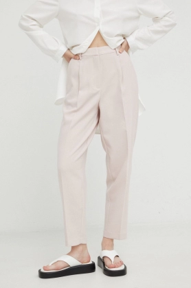 Bruuns Bazaar pantaloni femei, culoarea roz, drept, high waist