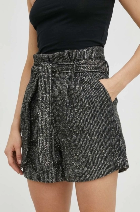 Bruuns Bazaar pantaloni scurti din lana femei, culoarea negru, modelator, high waist