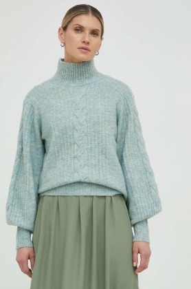 Bruuns Bazaar pulover din amestec de lana Crisanta Buggi femei, culoarea turcoaz, cu turtleneck