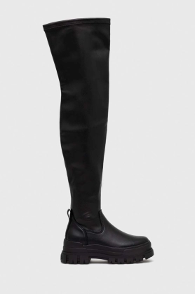Buffalo cizme Aspha Stretch Overknee femei, culoarea negru, cu platforma
