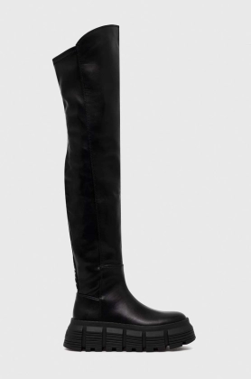 Buffalo cizme Ava Overknee femei, culoarea negru, cu platforma, izolat