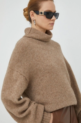 By Malene Birger pulover de lana Camone femei, culoarea maro, calduros, cu guler