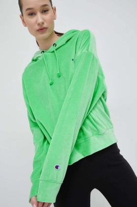 Champion bluza femei, culoarea verde, cu gluga, neted